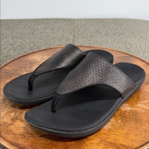 Cloudsteppers by Clarks Shoes - Cloudsteppers Clarks Sandals Wm 9 M Black Thong Flip Flop Comfort